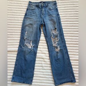Hollister Women's High Rise Distressed Jeans - Light Blue